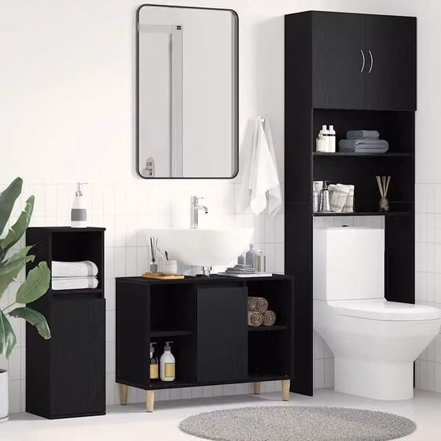 Berkfield Home Black Oak Bathroom Sink Cabinet with Hinged Doors and Internal Shelves, W/D/H: 80 x 33 x 60 cm
