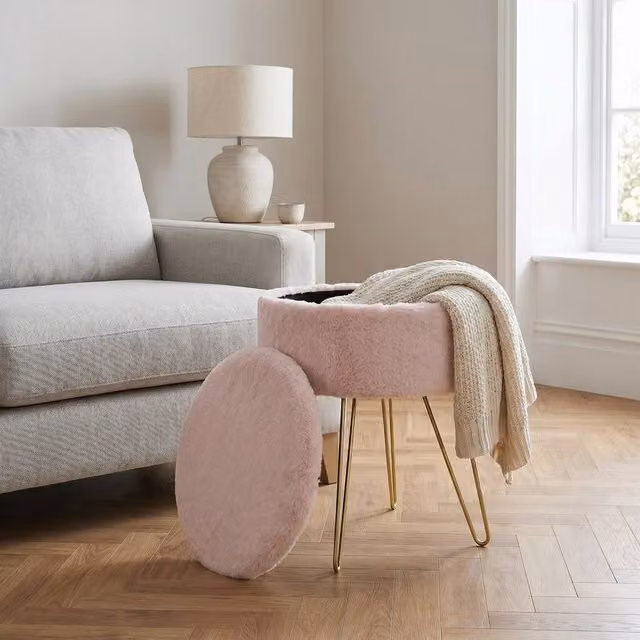 Gaveno Cavailia Ikat Faux Fur Storage Hairpin Stool in Pink