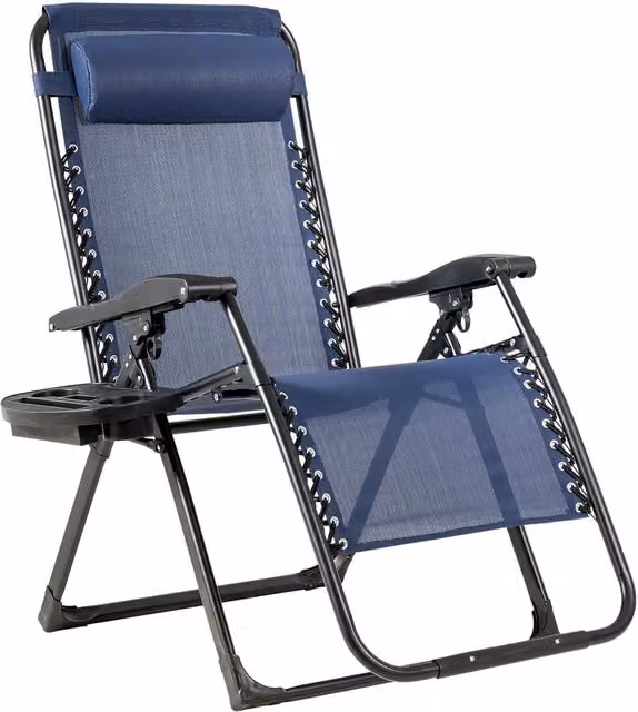 Costway Zero Gravity Lounge Chair in Blue with Adjustable Headrest and Cup Holders