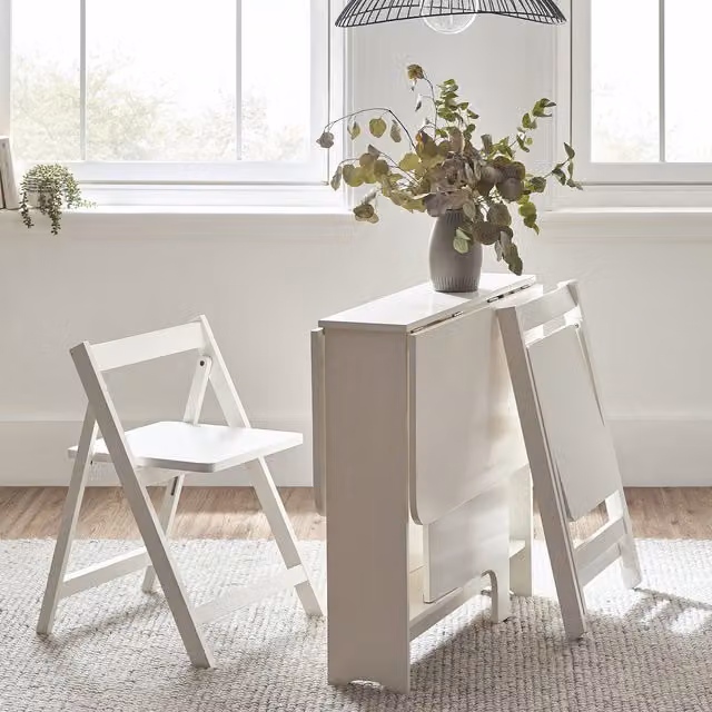 Julian Bowen Gatan Small Gateleg Dining Table and 2 Chairs Set in White and Grey