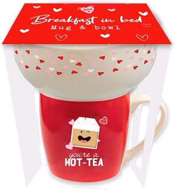 KDMD Valentines Breakfast in Bed Set, Red and White Floral Ceramic Set for 2 Adults