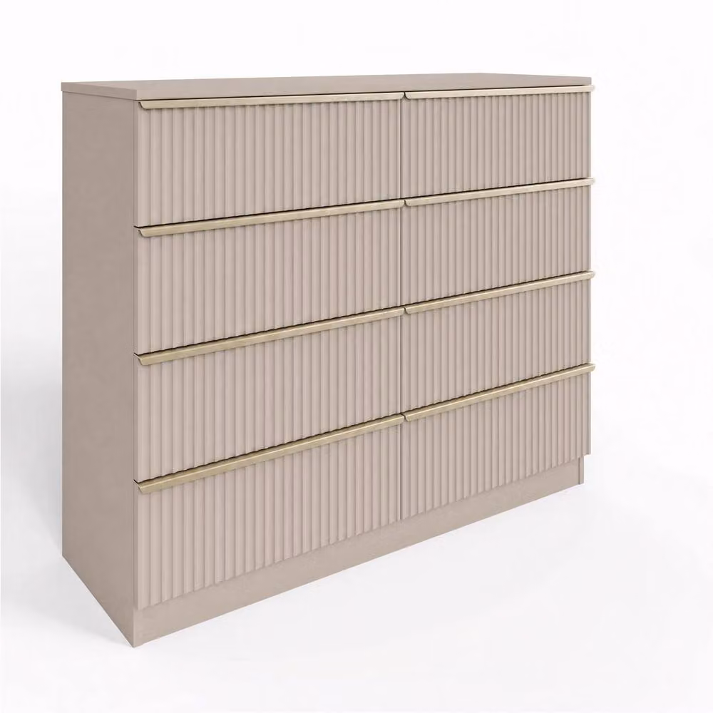 FWStyle Lania Scalloped Ripple Effect 8 Drawer Chest in Beige and Gold, H 77 cm x W 114 cm x D 40 cm – 2