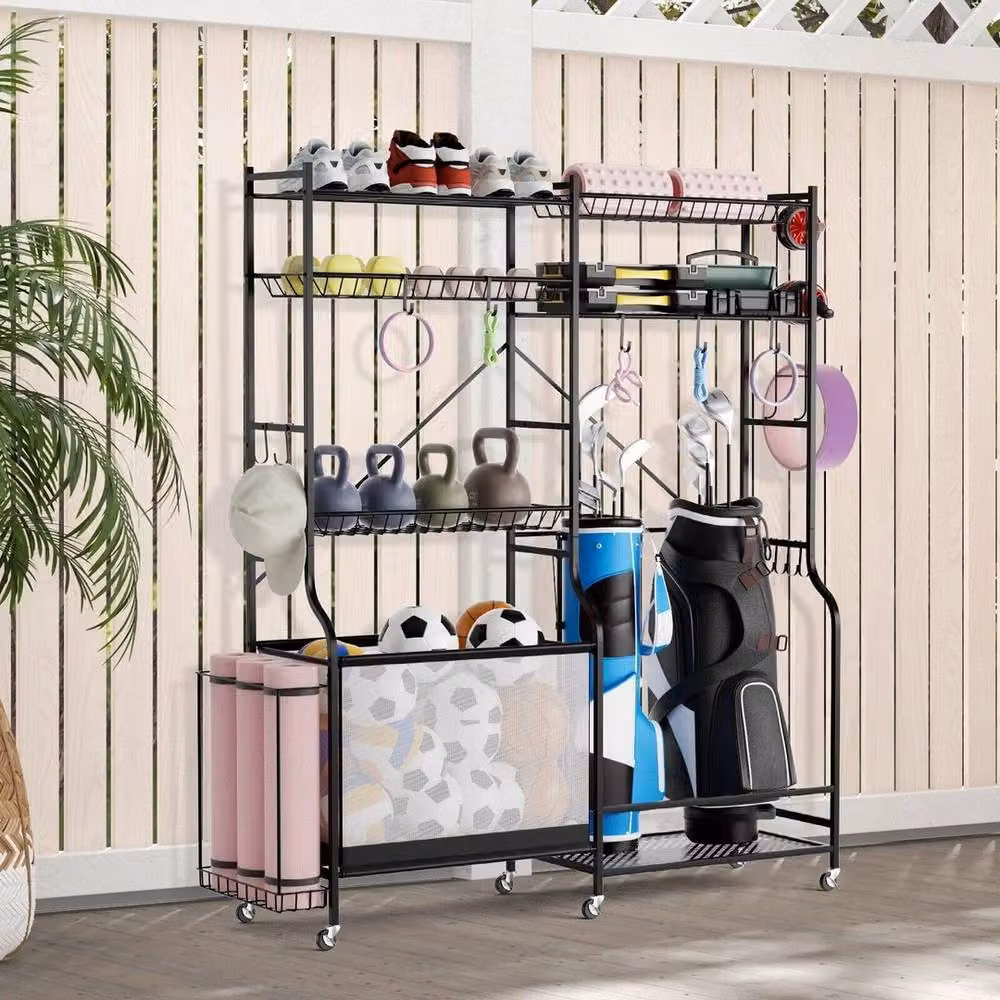 Kelvenix Metal Sports Equipment Organiser and Ball Storage Rack in Black – 2