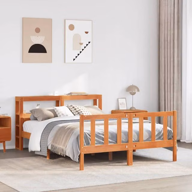 Berkfield Home King Size Bed Frame with Headboard in Wax Brown Solid Pine Wood, 150 x 200 cm