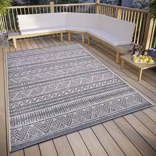 Hanse Home Loto Boho Ethnic Outdoor Rug, Beige and Grey, W: 120 cm, H: 60 cm – 1