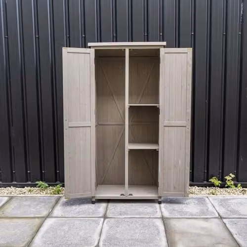 AIRWAVE Grey Spruce Wood Garden Storage Tool Shed with Internal Shelves and Hinged Doors, W/D/H: 51.5 x 85.0 x 183.0 cm – 3