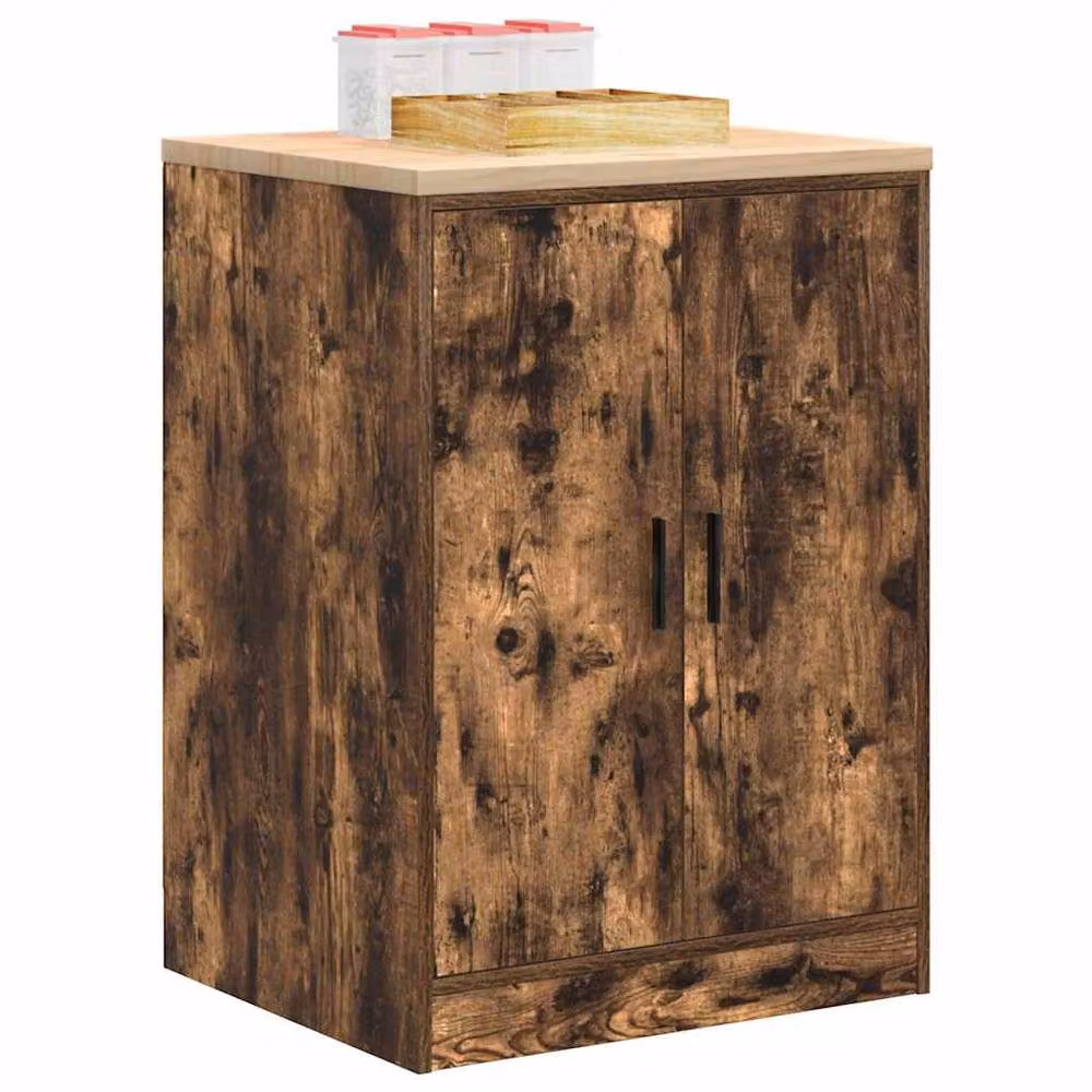 Berkfield Home Garage Storage Cabinet in Smoked Oak Brown, Solid Pine Wood with Hinged Doors, W/D/H: 60 x 51 x 85 cm – 4