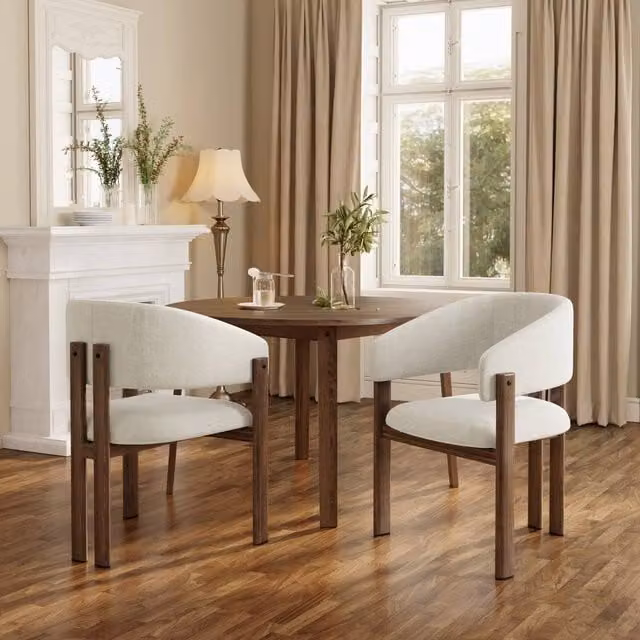 Merax Set of 2 Modern Metal and Fabric Dining Chairs with Walnut Finish in Beige