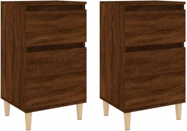 Berkfield Home Set of 2 Classic Bedside Cabinets in Brown Oak, W/D/H: 40 x 35 x 70 cm