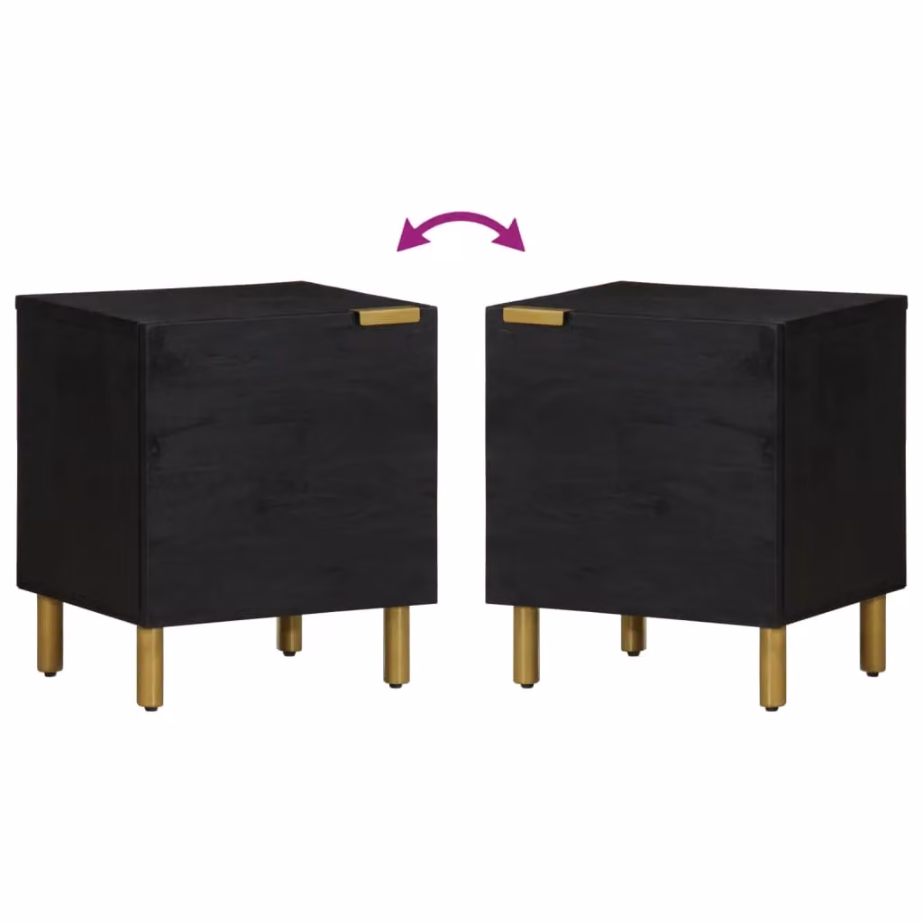 Berkfield Home Black Solid Mango Wood Bedside Cabinet W/D/H: 40 x 33 x 46 cm – 4