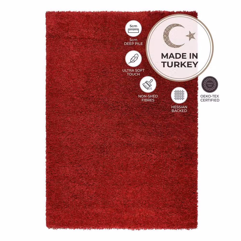 Bravich LTD Shaggy Round Area Rug in Red, Diameter: 150 cm – 4