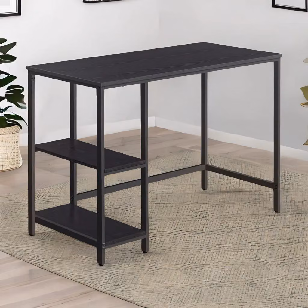Rafaelo Mobilia Industrial Rustic Computer Desk with 2 Shelves in Black – 2