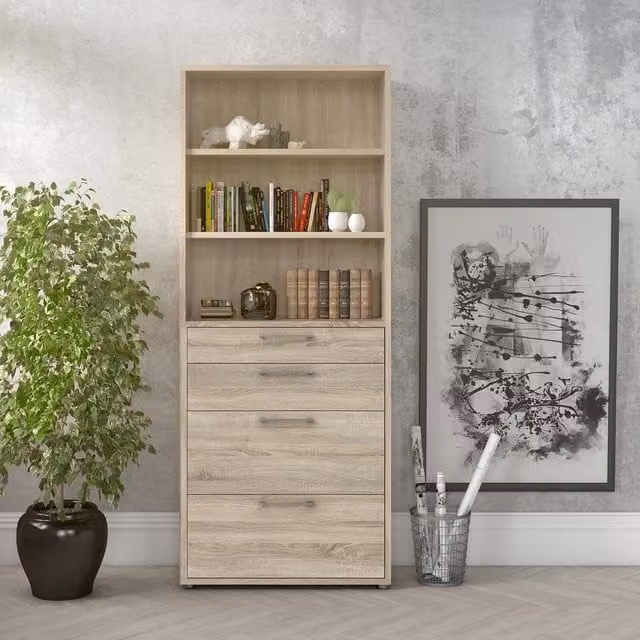 Furniture To Go Prima Bookcase with 2 Shelves, 2 Drawers and 2 Files in Oak Brown
