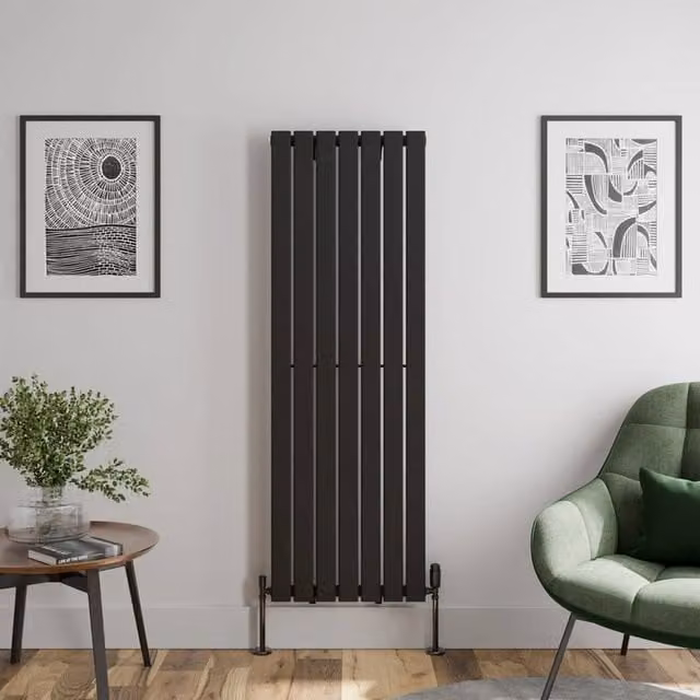 Temprazo Black Single Panel Vertical Designer Radiator, H 160 x W 53 cm