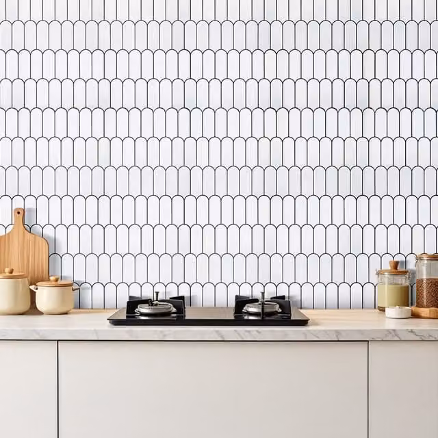 Lifeideas 10-Piece Self-Adhesive Geometric Arch Wall Tile Stickers in Grey and White