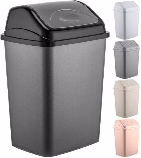 BARGAINS-GALORE 27l Plastic Flip Top Waste Bin with Removable Swing Lid in Grey – 1