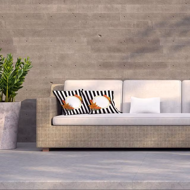 Benjamin Tate Design LTD Autumn Leaves Outdoor Cushion, Black Striped, W/D/H: 60 x 60 x 60 cm