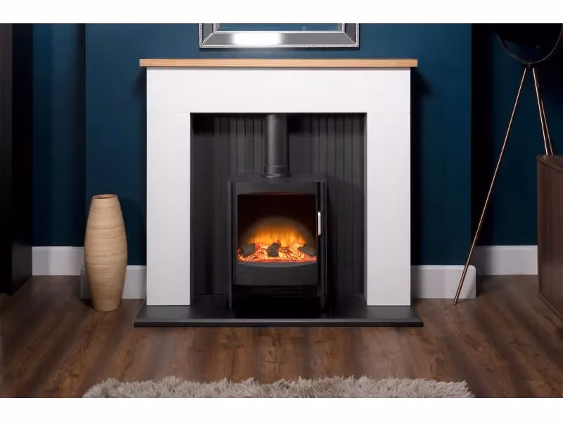 Sureflame Keston Electric Stove in Black with Angled Stove Pipe – 3