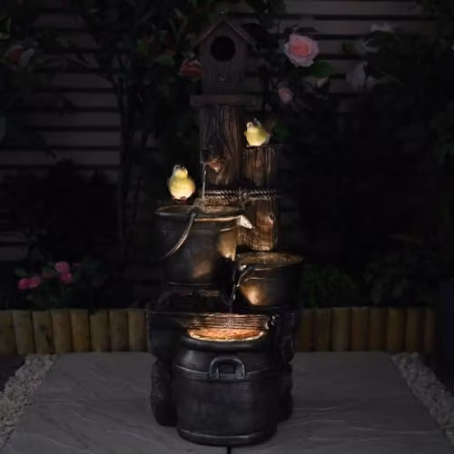 Serenity Bird House Water Feature in Natural Brown, Polyresin Cascading Garden Oasis, Height: 89 cm – 3