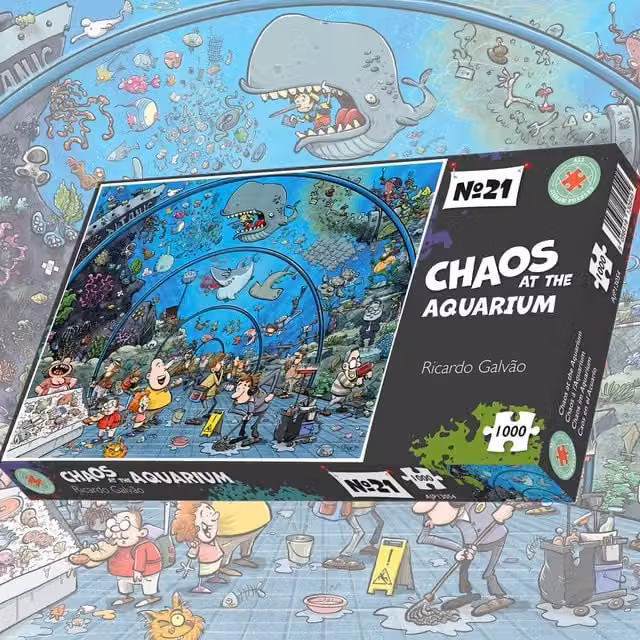 Chaos at the Aquarium 1000 Piece Jigsaw Puzzle in Blue and Multicolour