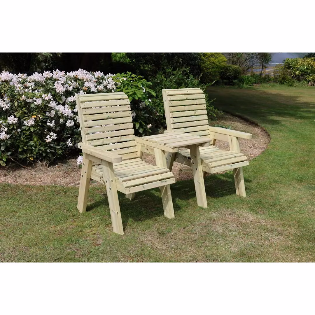 Churnet Valley Garden Furniture Ltd Ergonomical Love Seat and 2 Chairs Set with Straight Tray in Brown Redwood – 3