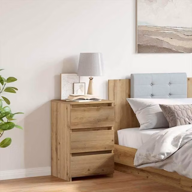 Berkfield Home Artisan Oak Bedside Cabinet in Brown, W/D/H: 40 x 35 x 62.5 cm