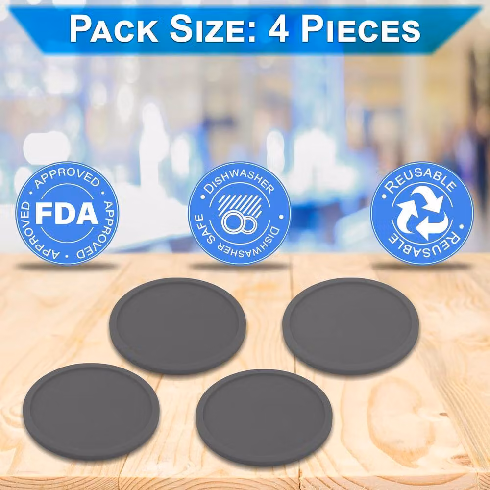 ATEK Non-Slip Round Silicone Coasters in Grey, Set of 4 – 2