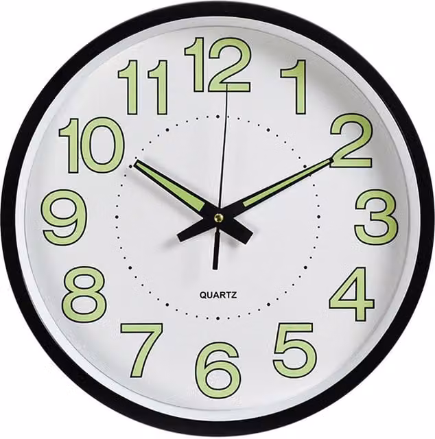 Livingandhome Round Luminous Plastic Wall Clock in White and Black, Diameter: 30 cm