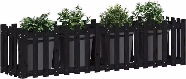 Berkfield Home Wooden Raised Bed with Fence Design in Black, W/D/H: 200 x 50 x 50 cm – 1