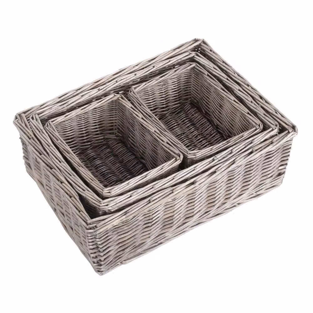 Red Hamper Set of 4 Rectangular Wicker Trays in Brown with Antique Wash Finish – 2