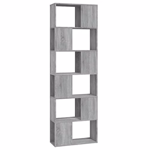 vidaXL Grey Sonoma Book Cabinet and Room Divider, W: 60 cm, D: 24 cm, H: 186 cm – 1
