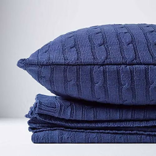 Homescapes Navy Blue Cotton Cable Knit Throw, W/D/H: 130 x 170 cm – 5