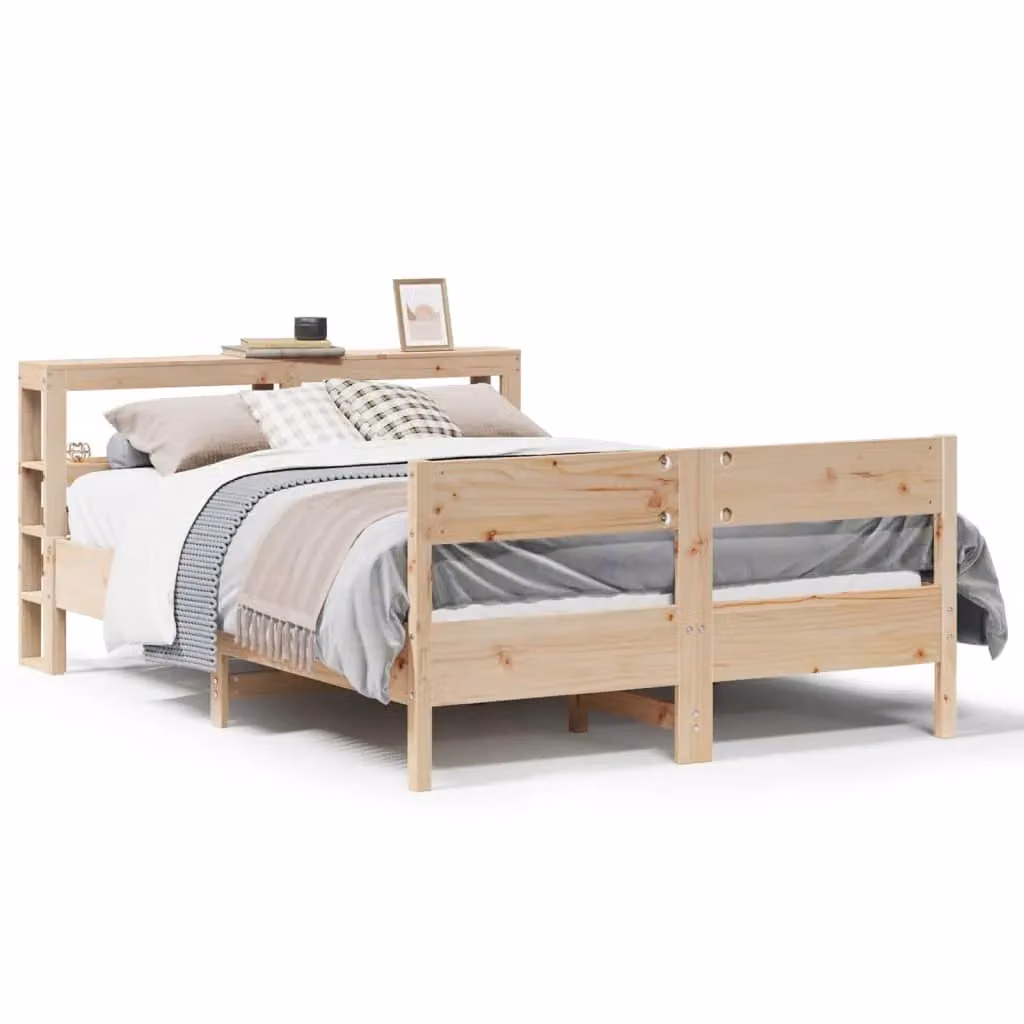 Berkfield Home Small Double Solid Wood Pine Bed Frame in Brown, W/D/H: 120 x 190 cm – 2