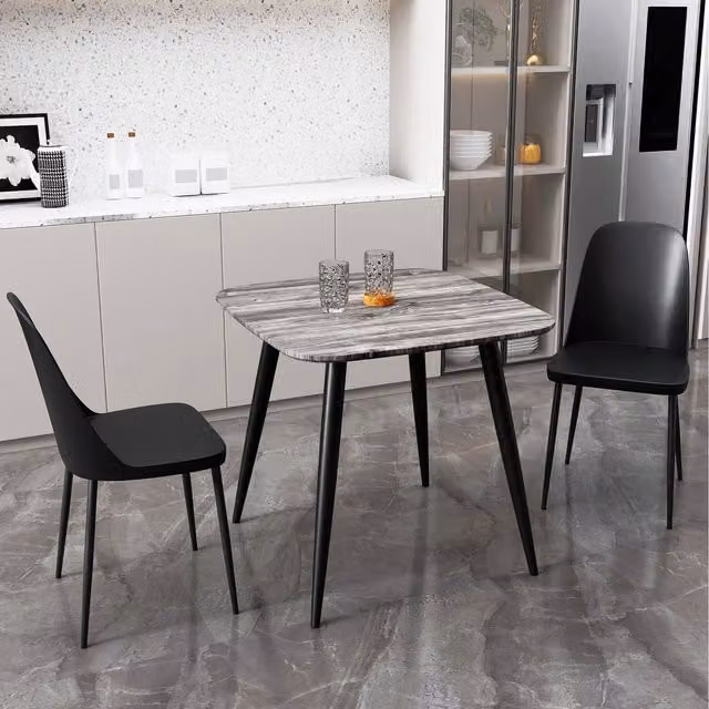 Core Products Ltd Aspen Square Grey Oak Effect Dining Table and 2 Duo Black Plastic Chair Set