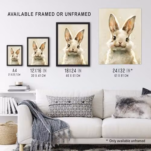 Artery8 Happy Smiling Bunny Rabbit Framed Wall Art Print for Nursery and Kids Bedroom, W: 21.0 cm, H: 29.7 cm – 3