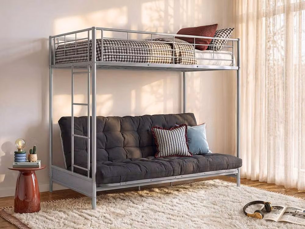 Vente-unique Metal Loft Bed with Convertible Bench in Silver, W/D/H: 190 x 90 x 170 cm – 2