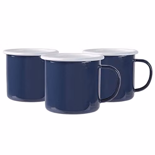 Argon Tableware Enamel Mugs, Set of 6, Blue, Green or White, 375ml – 1
