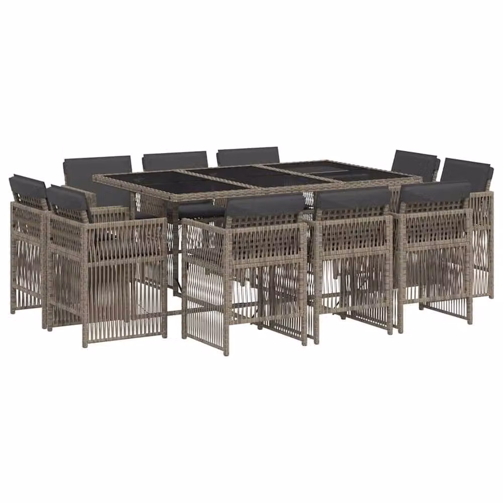 Berkfield Home 11 Piece Grey Poly Rattan Garden Dining Set with Cushions – 2