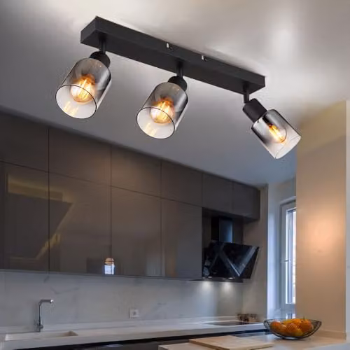 Globo Lighting Hubertus Ceiling Spotlight Bar in Black with Smoky Transparent Glass Shades, 3x E14 – 5