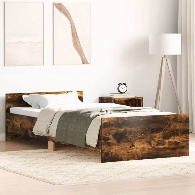 Berkfield Home Bed Frame with Headboard in Smoked Oak Brown, W: 80 cm, L: 200 cm
