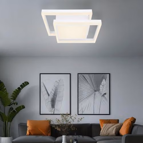 Globo Lighting Squares LED Ceiling Light, White, Dimmable with Remote Control – 3