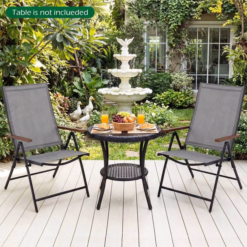 Costway Set of 2 Grey Folding Patio Chairs with 5-Position Backrests and Armrests – 2