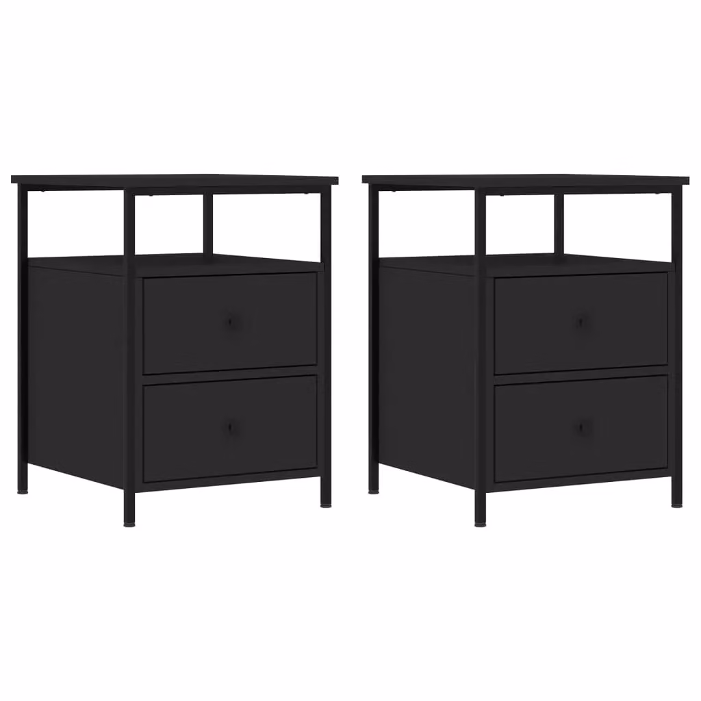 Berkfield Home Set of 2 Black Industrial Bedside Cabinets in Engineered Wood W/D/H: 44 x 45 x 60 cm – 2