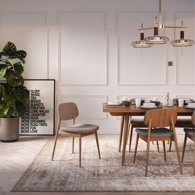 The Rug House Geometric Modern Distressed Rectangular Living Area Rug in Beige, W: 150 cm, D: 80 cm