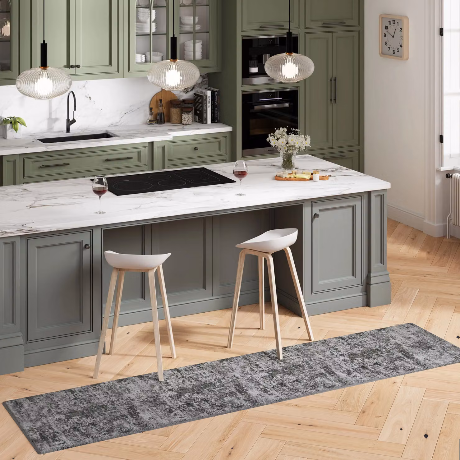Kukoon Green Abstract Washable Runner Rug, Non-Slip and Stain Resistant Cotton Hallway Carpet, W: 80 cm, L: 300 cm – 2