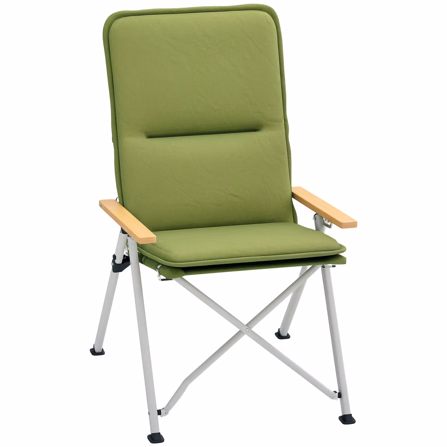 OUTSUNNY Green Padded High Back Folding Recliner Camp Chair with Armrests and Carry Bag – 2
