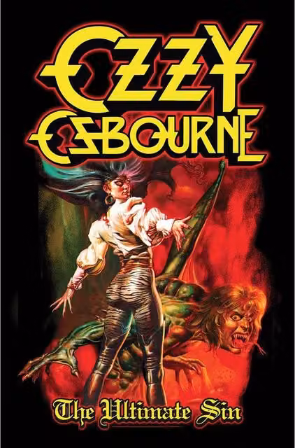 Ozzy Osbourne The Ultimate Sin Multicolour Textile Poster in Black