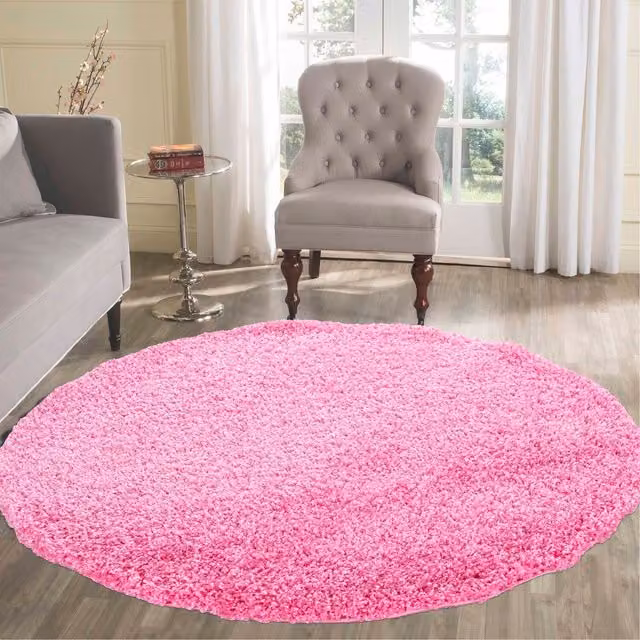 Desire Rugs Plain Pink Fluffy Shaggy Square Area Rug, W/D: 120 x 120 cm