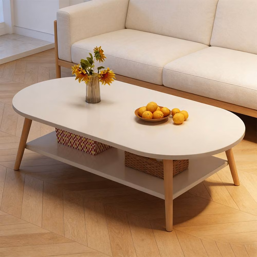 FORGEVIO Modern Oval Double-Layer Coffee Table in White – 3