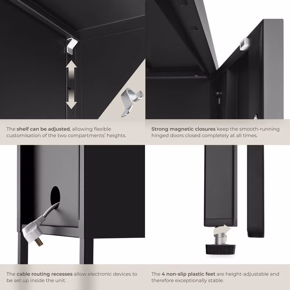 tectake Minimalist Black Metal Bedside Table – 5